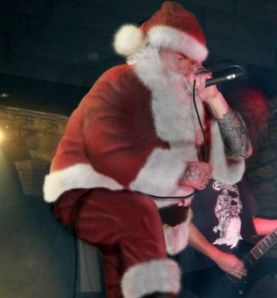 Image of Santa Claus growling heavy metal music