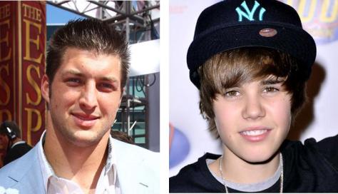 Image of Tim Tebow and Justin Bieber